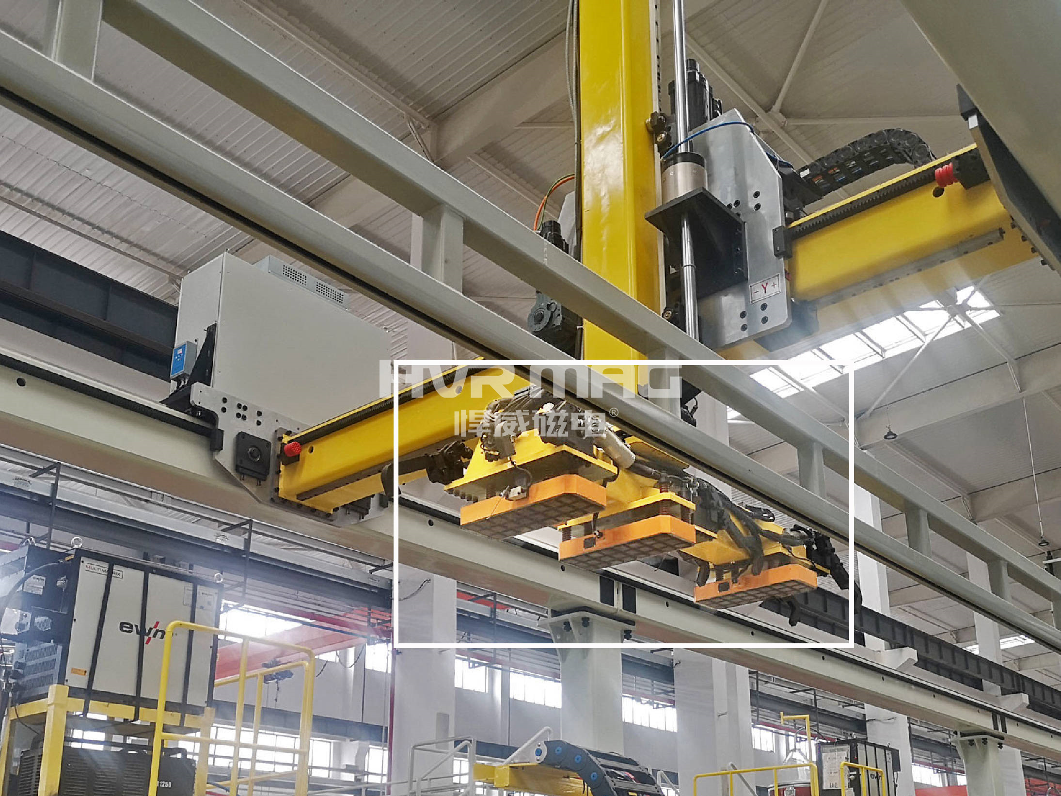 電永磁鐵自動(dòng)化搬運(yùn)鋼管，桁架機(jī)器人上下料 